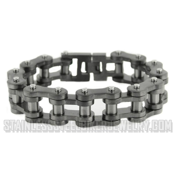 Heavy Metal Jewelry Men's Motorcycle Bike Chain Bracelet Stainless Steel Gunmetal Finish SB1840