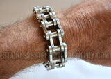 Men's Biker Jewelry Motorcycle Bike Chain Bracelet Stainless Steel Silver Brushed Finish SB122