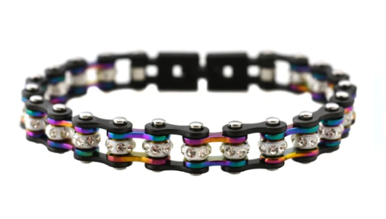 Women's Stainless Steel Gunmetal & Multi Colors Mini Motorcycle Biker Tennis Bracelet SB189