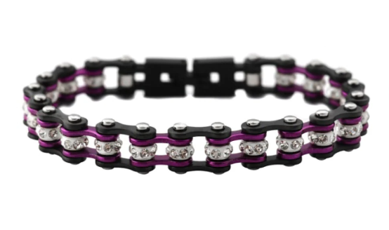 Ladies Motorcycle Bike Chain Bracelet Stainless Steel Gunmetal/Purple SB193