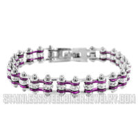 Biker Jewelry's Ladies Motorcycle Bike Chain Bracelet Stainless Steel Silver & Hot Purple SB104