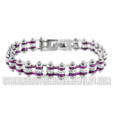 Biker Jewelry's Ladies Motorcycle Bike Chain Bracelet Stainless Steel Silver & Hot Purple SB104