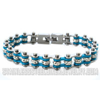 Biker Jewelry Ladies Motorcycle Bike Chain Bracelet Stainless Steel Silver & Turquoise SB128