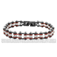 Ladies Motorcycle Bike Chain Tennis Bracelet Stainless Steel Black / Candy Red SB103