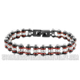 Ladies Motorcycle Bike Chain Tennis Bracelet Stainless Steel Black / Candy Red SB103