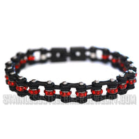 Biker Jewelry Mini Ladies Black with Red Crystal Stainless Steel Motorcycle Bike Chain Bracelet SB184
