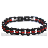 Biker Jewelry Mini Ladies Black with Red Crystal Stainless Steel Motorcycle Bike Chain Bracelet SB184