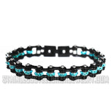 Biker Jewelry 8mm Wide Women's Black with Aqua Crystal Centers Stainless Steel Motorcycle Bike Chain Bracelet SB141