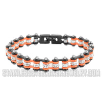 Motorcycle Ladies Bike Chain Tennis Bracelet Stainless Steel Black & Orange SB108