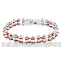 Women's Motorcycle Bike Chain Bracelet Stainless Steel Silver / Candy Red SB106