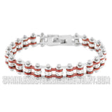 Women's Motorcycle Bike Chain Bracelet Stainless Steel Silver / Candy Red SB106