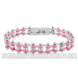 Biker Jewelry Ladies Motorcycle Bike Chain Bracelet Stainless Steel Silver & Pink SB102