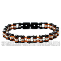 Heavy Metal Jewelry Ladies Motorcycle Mini Bike Chain Bracelet Stainless Steel Gunmetal/Beryllium Orange SB2022