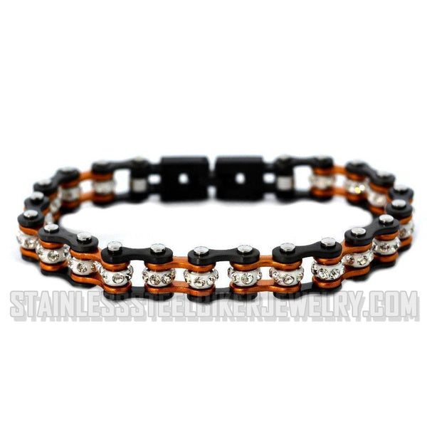 Heavy Metal Jewelry Ladies Motorcycle Mini Bike Chain Bracelet Stainless Steel Gunmetal/Beryllium Orange SB2022