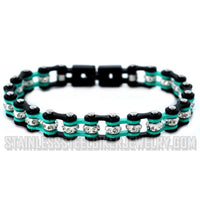 Biker Jewelry's Ladies Motorcycle Bike Chain Bracelet Stainless Steel Black & Turquoise SB148