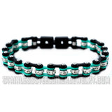 Biker Jewelry's Ladies Motorcycle Bike Chain Bracelet Stainless Steel Black & Turquoise SB148