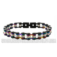Heavy Metal Jewelry Ladies Motorcycle Mini Bike Chain Bracelet Stainless Steel Gunmetal/Rainbow SB2026