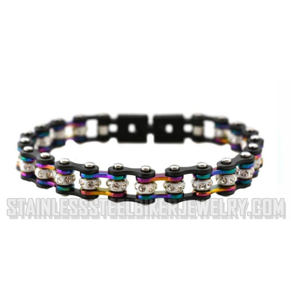 Heavy Metal Jewelry Ladies Motorcycle Mini Bike Chain Bracelet Stainless Steel Gunmetal/Rainbow SB2026