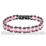 Womens Motorcycle Bike Chain Bracelet Stainless Steel Black / Pink SB109