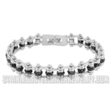 Ladies Motorcycle Bike Chain Bracelet Stainless Steel Silver & Black Crystals SB107