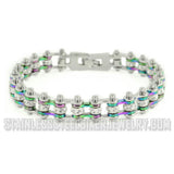 Ladies & Women's Motorcycle Mini Bike Chain Tennis Bracelet Stainless Steel Silver & Iridescent SB114 (Copy)