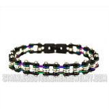 Ladies Motorcycle Bike Chain Bracelet Stainless Steel Black and Rainbow SB134