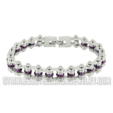 Ladies Motorcycle Mini Birthstone Bike Chain Bracelet Stainless Steel February Amethyst SB165