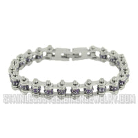 Biker Jewelry's Ladies Mini Bike Chain Stainless Steel Bracelet June Alexandrite SB170
