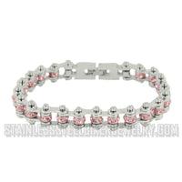 Biker Jewelry Ladies Mini Motorcycle Bike Chain Bracelet Stainless Steel October Birthstone SB167