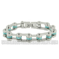 Biker Jewelry's Women's Bike Chain Stainless Steel Bracelet March Birthstone SB166