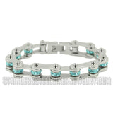 Biker Jewelry's Women's Bike Chain Stainless Steel Bracelet March Birthstone SB166