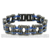 Biker Jewelry's Men's Motorcycle Bike Chain Bracelet Stainless Steel Gunmetal & Electric Blue Police Edition SB163