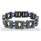 Biker Jewelry's Men's Motorcycle Bike Chain Bracelet Stainless Steel Gunmetal & Electric Blue Police Edition SB163