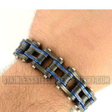 Biker Jewelry's Men's Motorcycle Bike Chain Bracelet Stainless Steel Gunmetal & Electric Blue Police Edition SB163