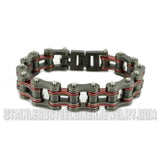 Biker Jewelry Men's Motorcycle Firefighter Bike Chain Bracelet Stainless Steel Gunmetal & Red SB162