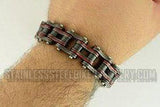 Biker Jewelry Men's Motorcycle Firefighter Bike Chain Bracelet Stainless Steel Gunmetal & Red SB162