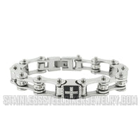 Heavy Metal Jewelry Ladies Bike Chain Stainless Steel Bracelet Silver Links Enamel Cross SB2279