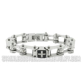 Heavy Metal Jewelry Ladies Bike Chain Stainless Steel Bracelet Silver Links Enamel Cross SB2279