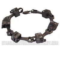 Heavy Metal Jewelry Men's Piston Skull Link Biker Bracelet Stainless Steel Gunmetal SB179