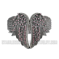Ladies Biker Jewelry Cuff / Bangle Bracelet Pink Crystals Stainless Steel SP157