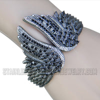 Biker Jewelry Ladies Angel Wings Biker Bangle Bracelet Black Ice Stainless Steel SB159