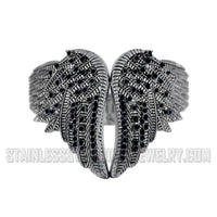 Biker Jewelry Ladies Angel Wings Biker Bangle Bracelet Black Ice Stainless Steel SB159
