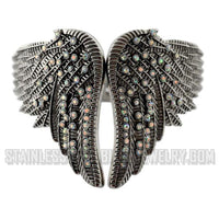 Biker Jewelry Ladies Heart Wings Biker Bangle Bracelet Iridescent Crystals SB158