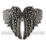 Biker Jewelry Ladies Heart Wings Biker Bangle Bracelet Iridescent Crystals SB158