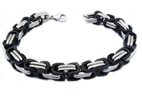 Men's or Women's Stainless Steel Byzantine Bracelet Black and Chrome SB28