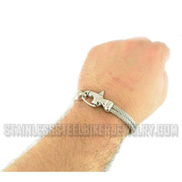 Heavy Metal Jewelry Gents Double Wire Biker Bracelet Stainless Steel SB2900