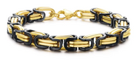 Biker Jewelry 7mm Gold & Black Byzantine Stainless Steel Unisex Bracelet SB36