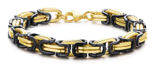 Biker Jewelry 7mm Gold & Black Byzantine Stainless Steel Unisex Bracelet SB36