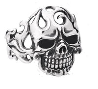 Men's Biker Jewelry Large Skull Cuff Bracelet with Flames Stainless Steel SB38