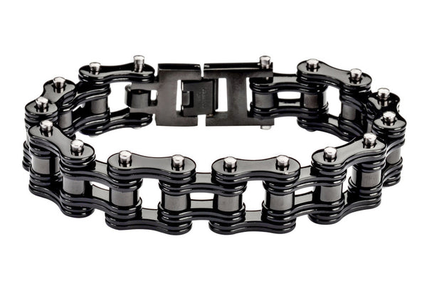 16mm High Polished Black Motorcycle Stainless Steel Bike Chain Bracelet SB44